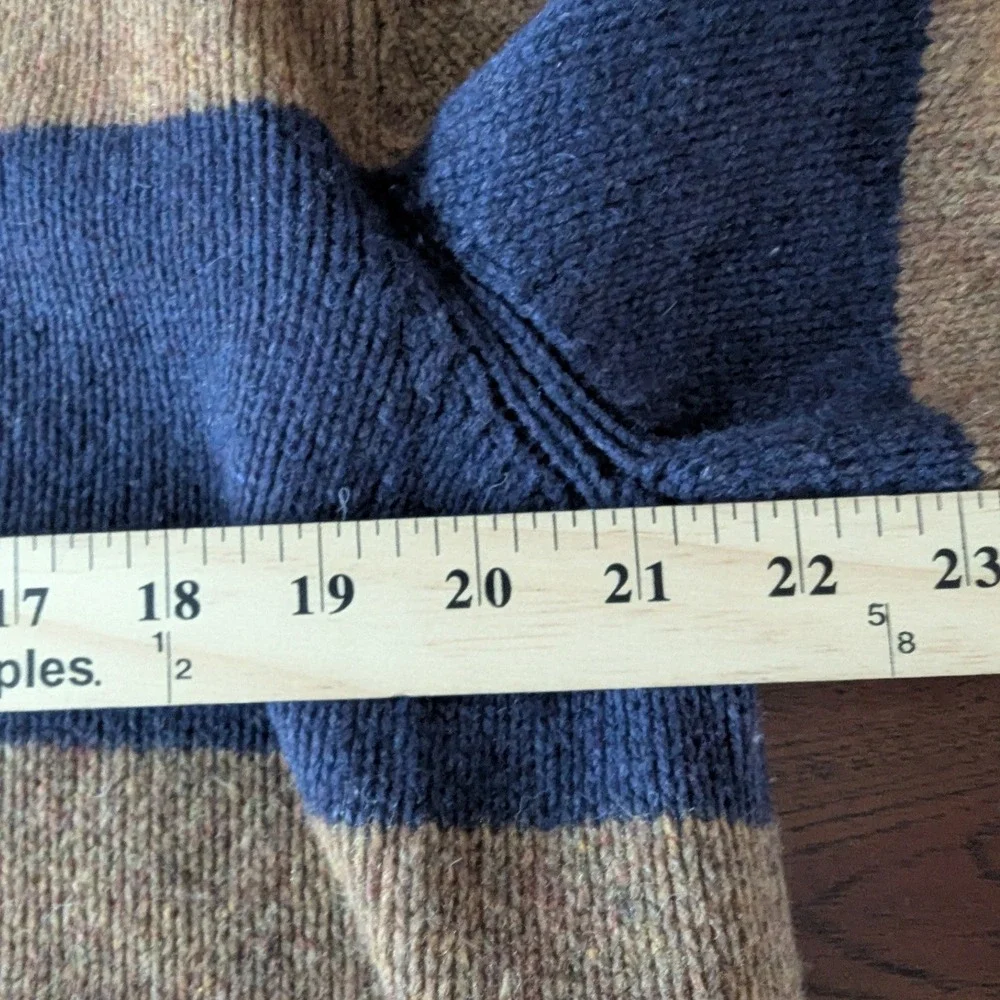 Club Room Lambswool Blend Striped Crew Neck Sweater Navy Blue Brown Mens‎ Sz XL